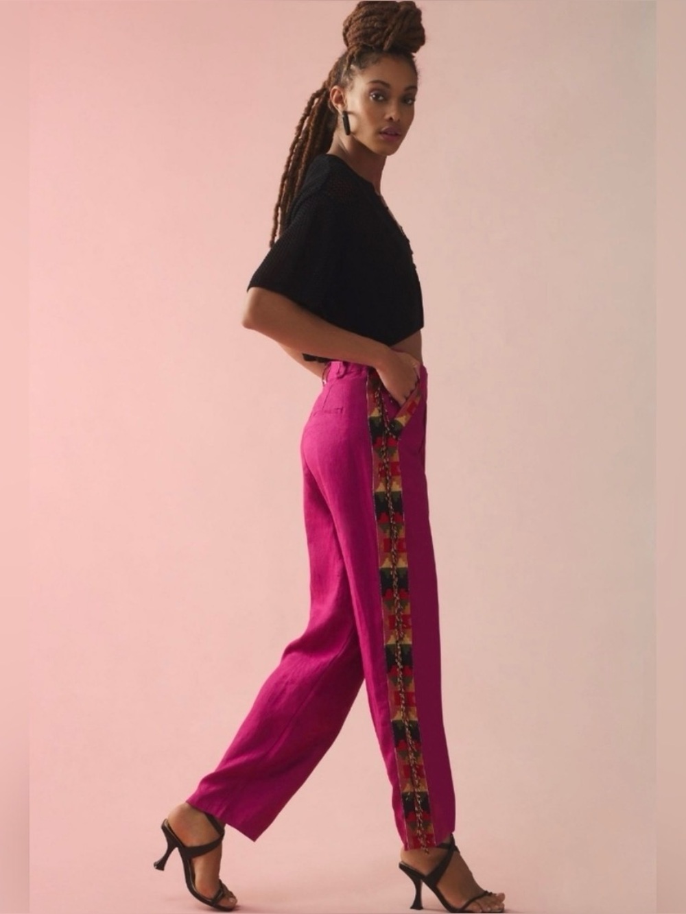 Farm Rio Pink Parrot Beaded Fringe Pants Size L NWOT *